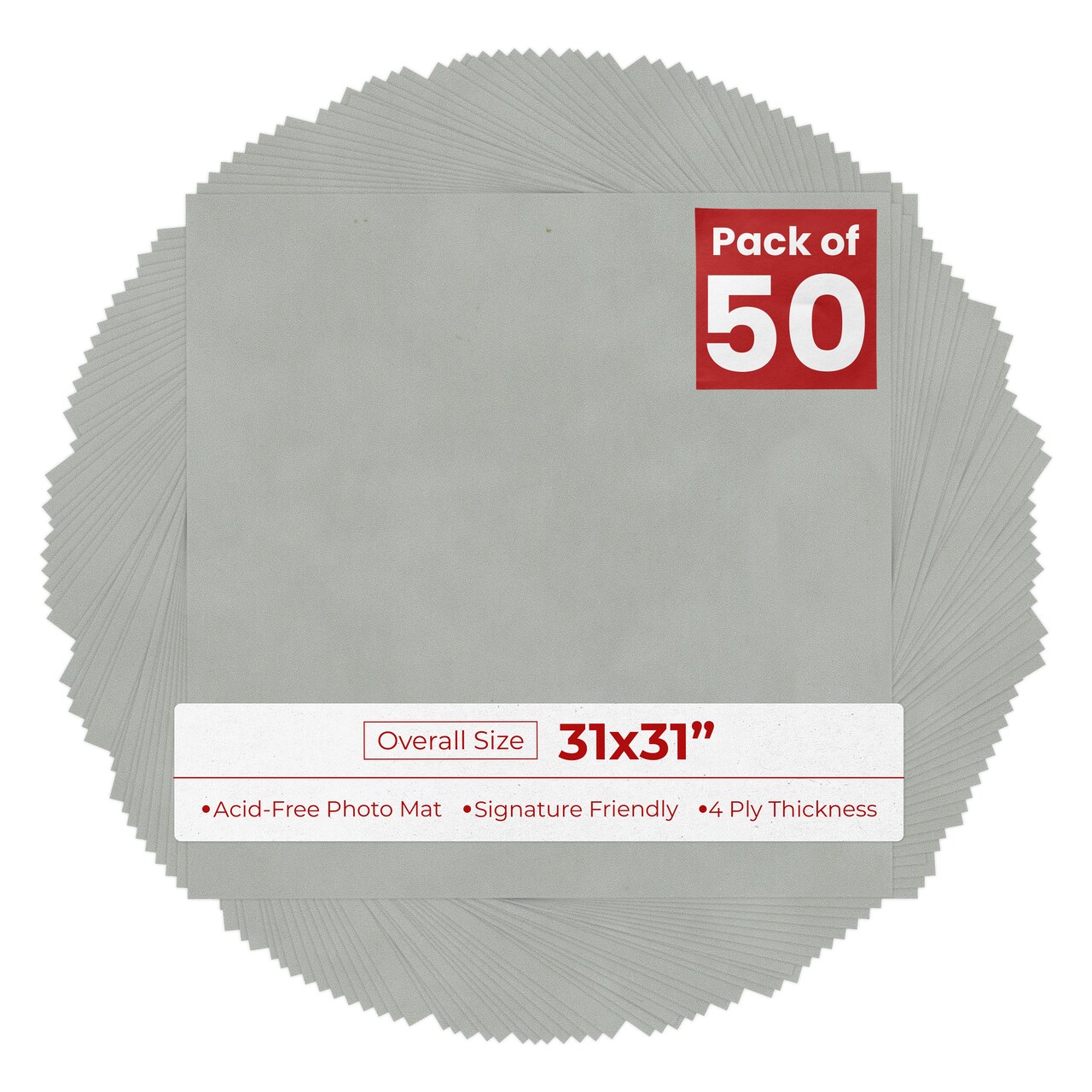 Light Grey Suede 31x31 Uncut Mat Board - Blank Sheets, No Opening